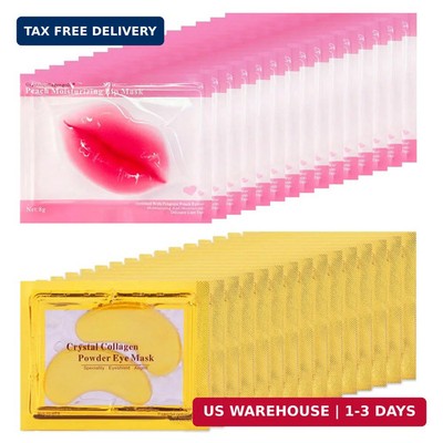 30 Pairs Lip Mask & Eye Mask, 24K Gold Crystal Gel Collagen Eye Patches, Bachelo
