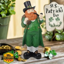 Cynkeyee St. Patrick's Day Leprechaun Statue - 11.5" Resin Table Decor