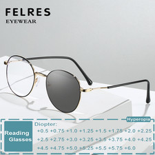 Metal Photochromic Oval Reading Glasses Unisex Retro Classic Presbyopic Glasses