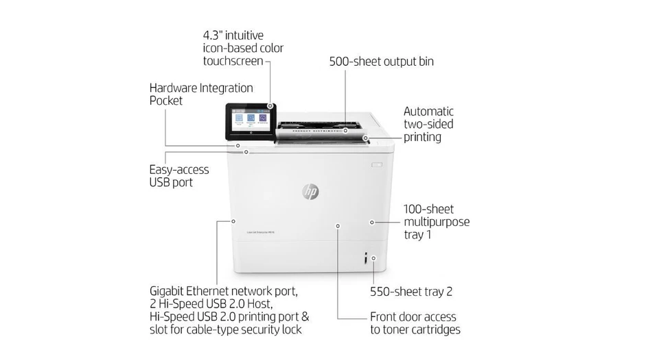HP LaserJet Enterprise M610dn Monochrome Workgroup Printer - Image 3 of 3