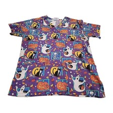 Halloween Cotton Blend 2-Pocket V-neck Scrub Top 40-in Bust Extra Small XS USA 