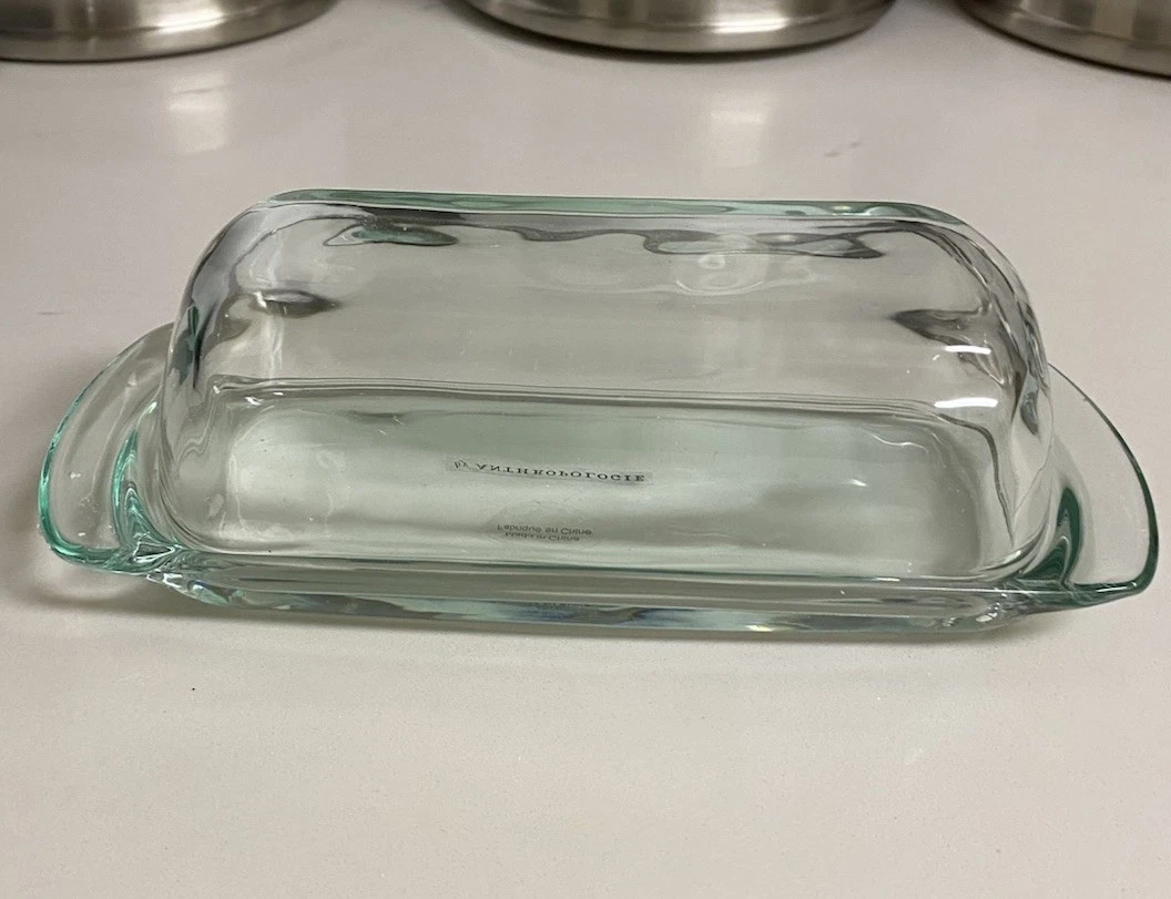 Anthropologie Joan Soda Glass Butter Dish Covered Butter Dish 7.5"x2.2" New