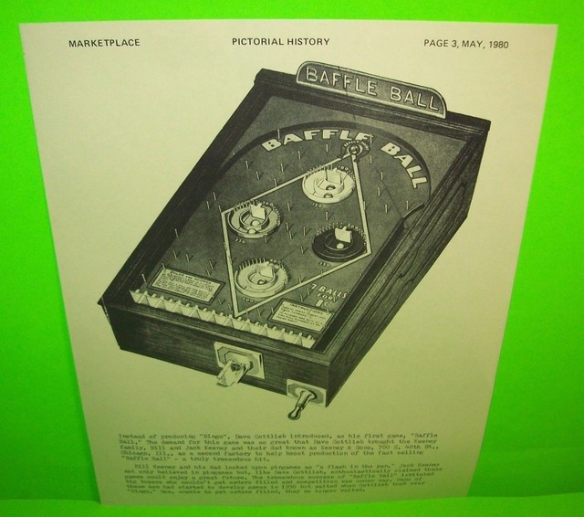 Pinball Machine AD Baffle Ball D. Gottlieb & Company Marketplace Magazine 1980 eBay