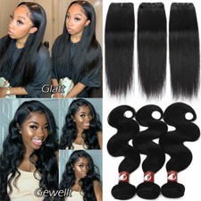 Straight Body Wave Peruvian Virgin Human Hair Bundles Extensions Weave Weft 8-30