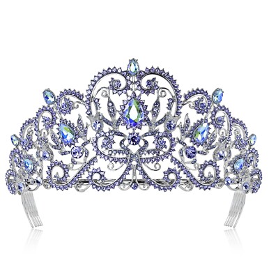 VICTORIAN PURPLE RHINESTONE CRYSTAL TIARA W/ HAIR COMBS BRIDAL PAGEANT T1505P