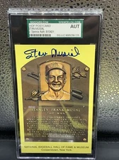 Stan Musial Cardinals Signed Yellow Hall of Fame Plaque Postcard JSA