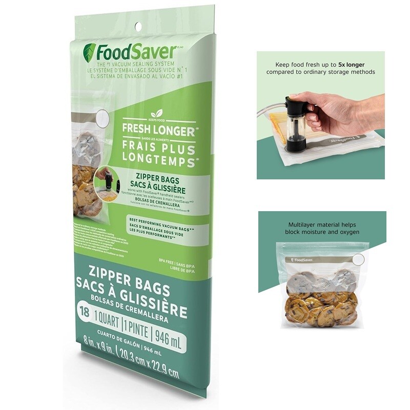 FoodSaver 1-Quart Vacuum Zipper Bags Food REUSABLE RESEALABLE