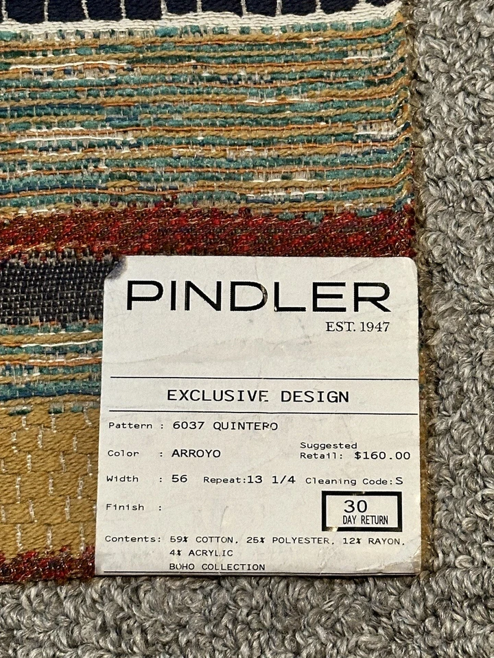 Pindler Fabric Sample 13” x 17.5” Quintero Arroyo Boho Earthy Striped Crafts - Image 2 of 4