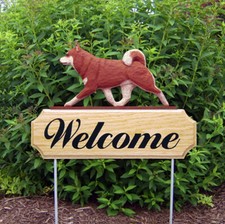 Shiba Inu Wood Welcome Outdoor Sign Red