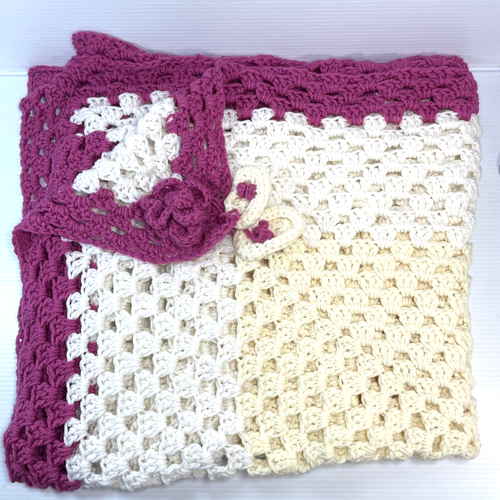 Babydecke Strick Häkel Handarbeit Rosa Weiß & Creme 45 x 40" - Bild 2 von 10