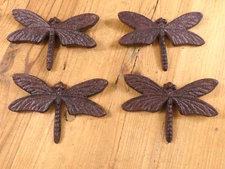 Set of 4 Dragonflies Wall Decor Rustic Cast Iron Hanging Garden Shed Farmhouse