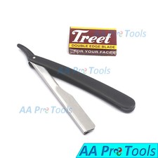 BARBER STRAIGHT CUT THROAT SHAVING RAZOR SHAVETTE BLACK HANDLE + 5 Free Blades