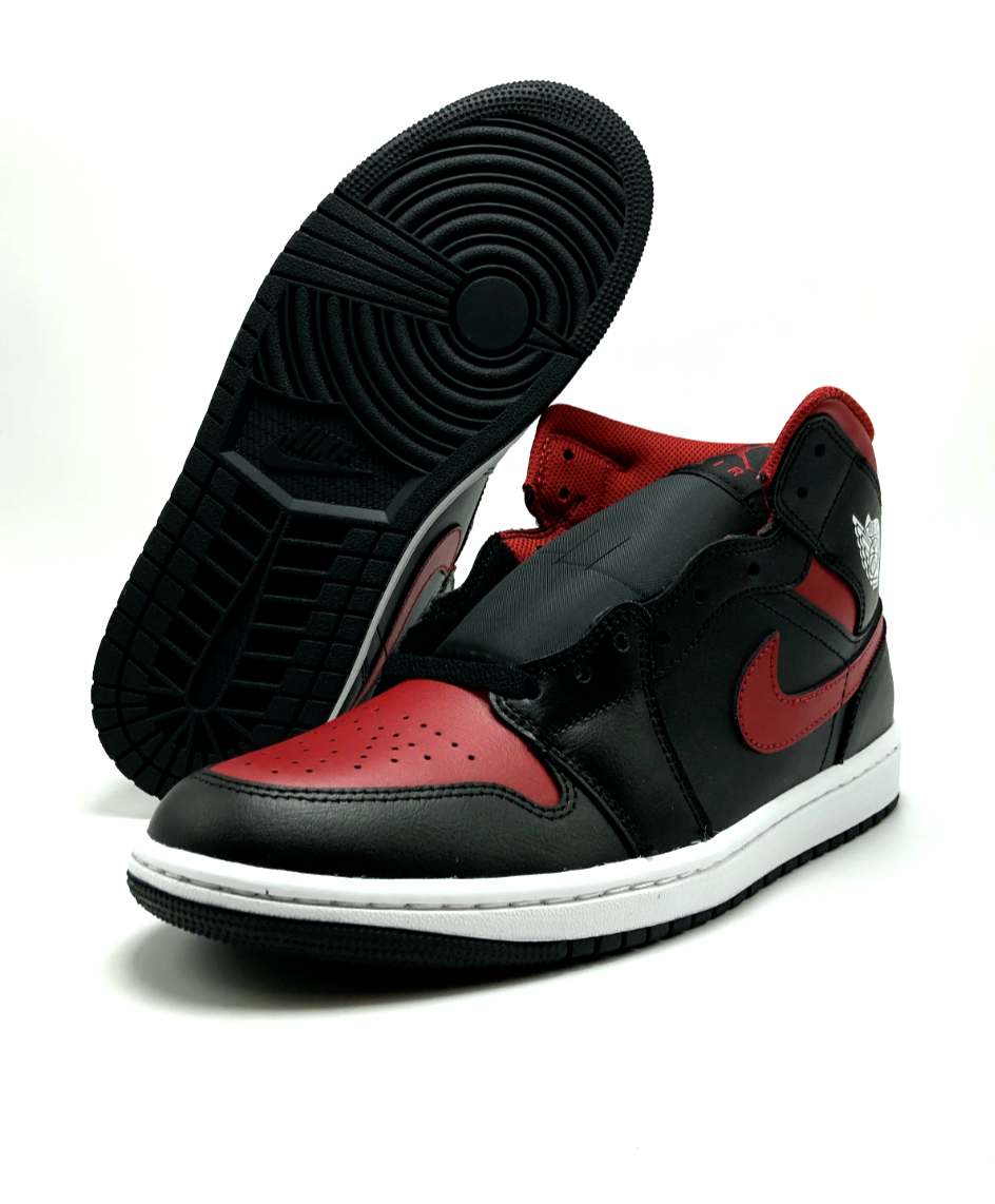 NEW* Men Air Jordan 1 Mid Black / Varsity Red-Summit Red (DQ8426