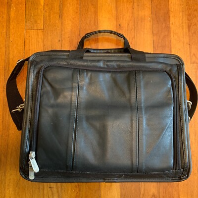 Genuine Leather Black Compaq Computer Laptop Case Shoulder Bag Satchel  Excellent