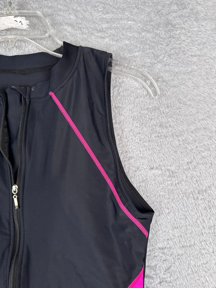 Traje de baño para mujer mediano negro rosa sin mangas 1/2 cremallera deportes surf una pieza Foto 2 de 4