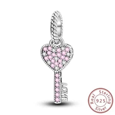 MULA S925 Sterling Silver Charm Pink AAA CZ Love Key Dangle For Women Bracelet
