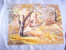 Original Watercolor by Peg Humphreys Autumn Trees & Summer Tree 16.5"x 12.5" 