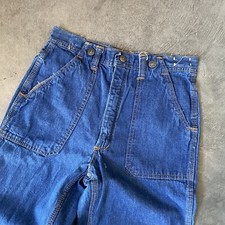 1970s Bell Bottom Cotton Denim Dark Wash Disco Fatigue Pocket