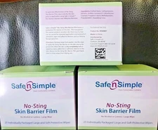 3 Boxes of 25 = 75 Safe n Simple SNS00807 Large No-Sting Skin Barrier Film Wipes