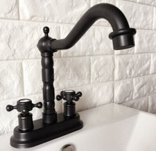 Oil Rubbed Bronze Deck Mount 4" Washroom Faucet Vessel Sink Mixer Tap 2 Holes
