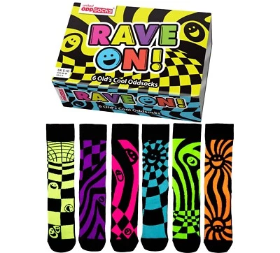UNITED ODDSOCKS RAVE ON RETRO GIFT BOXED FUNKY SOCKS MENS WOMEN UK 6 - 10 GIFT