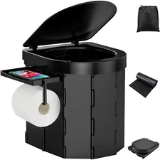 Portable Camping Toilet with Detachable Phone Shelf and Toilet Paper Holder