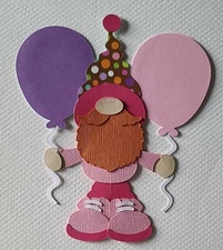 Gnome Birthday Balloon Set Pink Scrapbook, Card Making Paper Piecing
