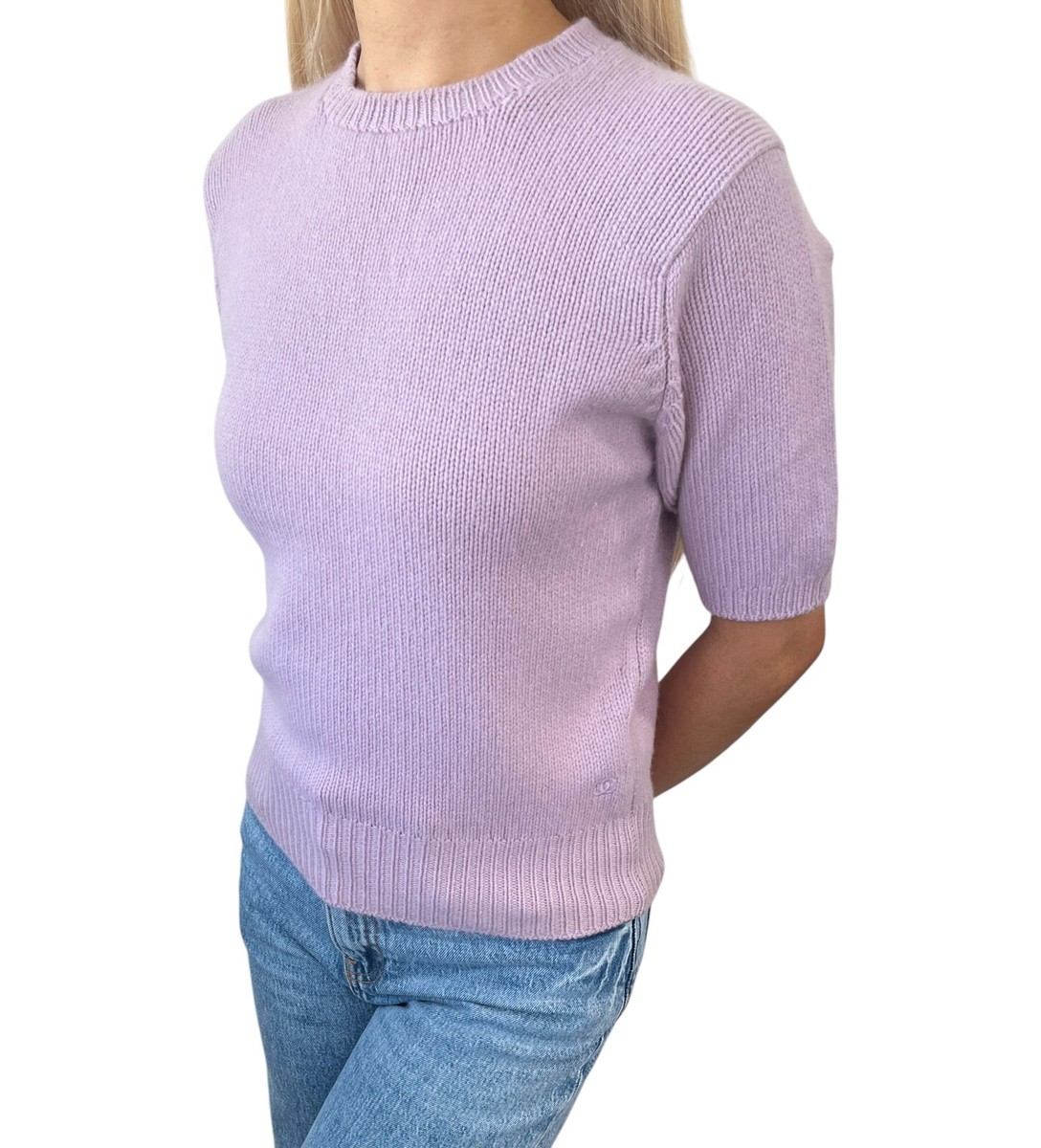 CHANEL Vintage CC Mark Logo Knit Sweater Top Short Sleeve Cashmere