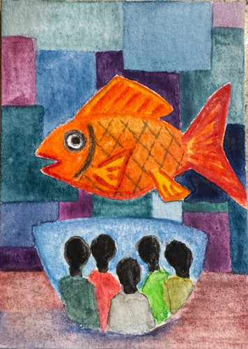 Fish Out of Water - ACEO Art Cards, Editions  Originals watercolor surealism