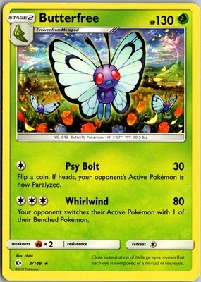 Butterfree 3/149 Rare Sun and Moon Lightly Played Pokemon Card TCG Single