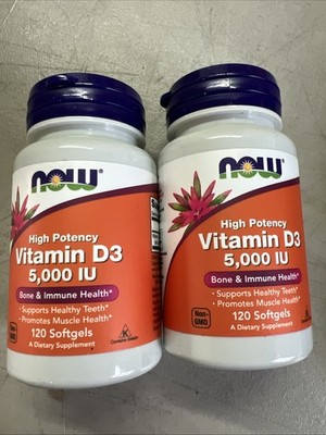 2 Bottles NOW Foods Vitamin D-3, High Potency 240 Softgels Exp. 9/2029