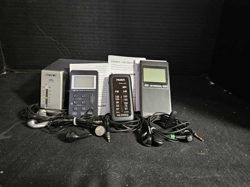 Lot of 4 Pocket Radios Sony SRF-S84 FM/AM Radio Walkman, Prunus J-982, 2 Unknown