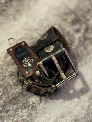 RARE Vintage BLACK STUDDED LEATHER AFFLICTION Gothic BELT  display picture 1