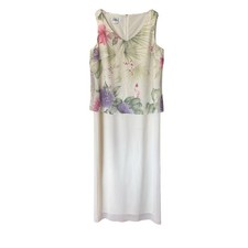 Y2K Ivory Floral Formal Dress Size XL 16 18 Vintage Chiffon Maxi Wedding Guest