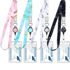 4 Pack Cruise Lanyard for Ship Cards Marble Cute Lanyards with Retractable Badge