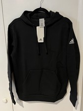 NWT Adidas Womens Small Fleece Hoodie Black/White Logo Arm Embroidery