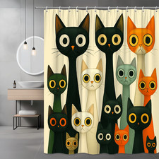 Whimsical Cat Shower Curtain with Colorful Design for Home Decor