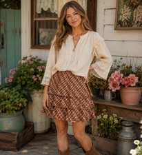 Matilda Jane Tiered Plaid Ruffle Skirt Women  s Large Boho Cottagecore
