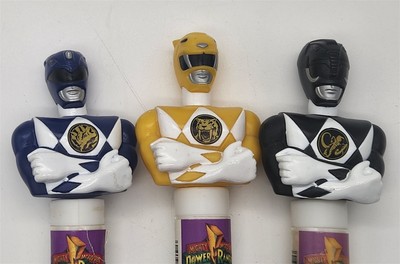 Lot of 3 Vintage 1990 Mighty Morphin Power Rangers Smarties/Rockets Candy Tubes