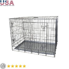Foldable Double Door Wire Dog Crate W/ Divider  Removable Tray Small Dogs New