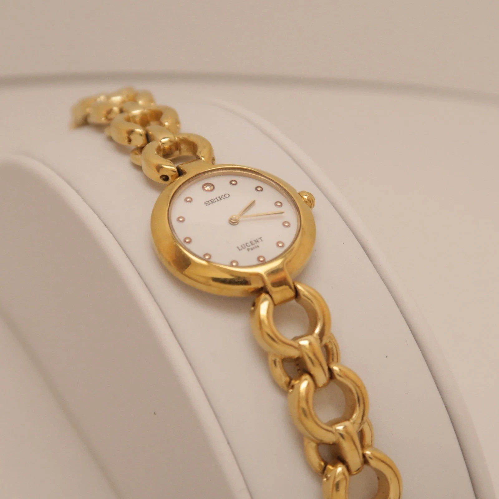 SEIKO Lucent 4N20-0960 Gold Tone Quartz Analog Women Vintage Watch W242 *WORKING