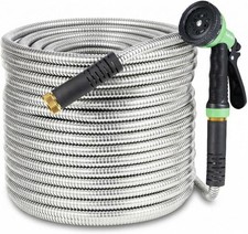 25/50/75/100FT Metal Garden Hose with Nozzle Stainless Steel Flexible Water Hose