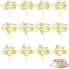 12 Piece Acrylic gold Happy Anniversary Cake Toppers Anniversary 12 Piece