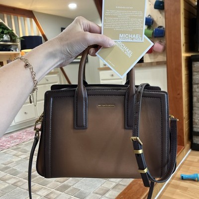 Handbag MICHAEL Kors Laila Small Satchel Burnished Leather Goldtone Hardware
