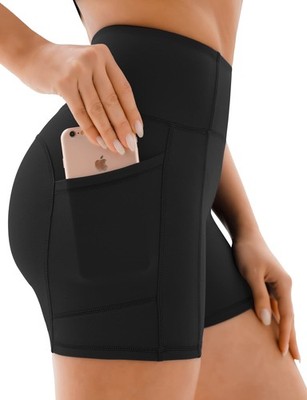 Joyspels Gym Shorts für Frauen mit Taschen, High Waist Damen 10-12, schwarz 