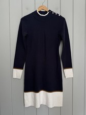 Ann Taylor Sweater Dress XS Mock Neck Long Sleeve Navy Blue Button Neck