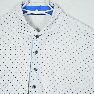 Greyson Mens White Blue Wolf Head Micro Performance Golf Polo Shirt Size M Read