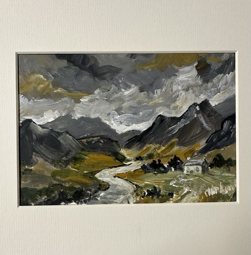 Original Acrylic Painting. Moody Cloudy Mountain Landscape By Cm Acton 6x8 (8x10
