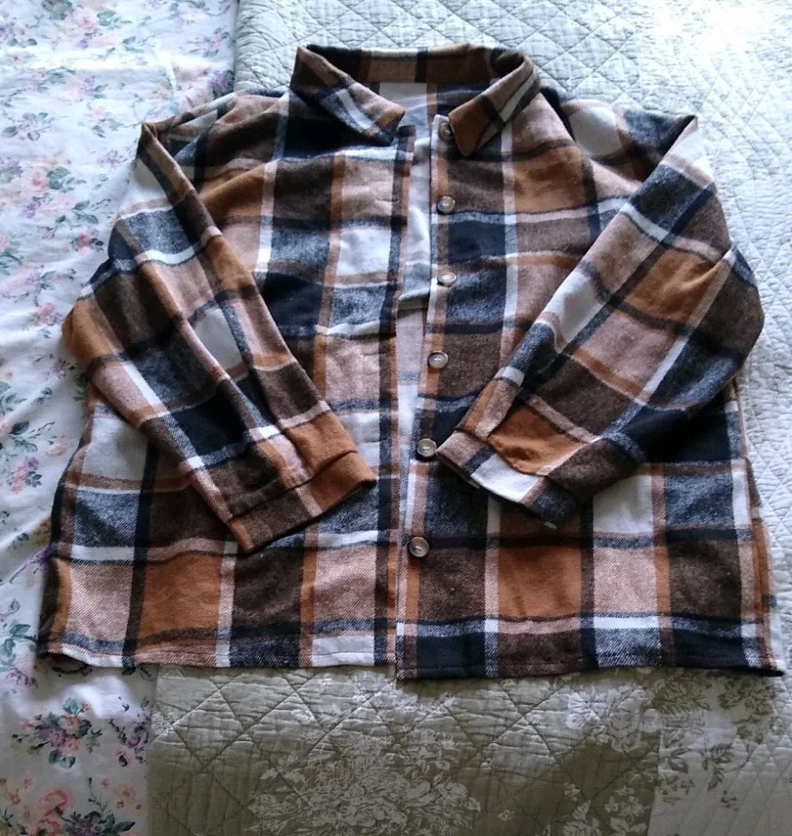 Ladies Oversized XL 16 Plus Warm Plaid Checked Jacket Shirt Collared Shacket - Image 2 of 4