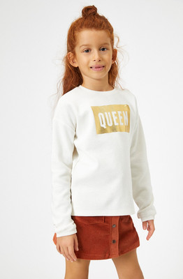 KOTON Kids Toddler Girls Cotton Long Sleeves Sweater 'Queen' pullover ivory-gold